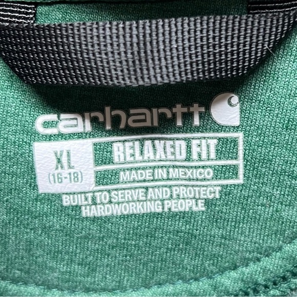 Carhartt Sweatshirt Boys XL 16 Hoodie Relaxed Fit Green Spell Out Logo Pocket - Picture 5 of 10